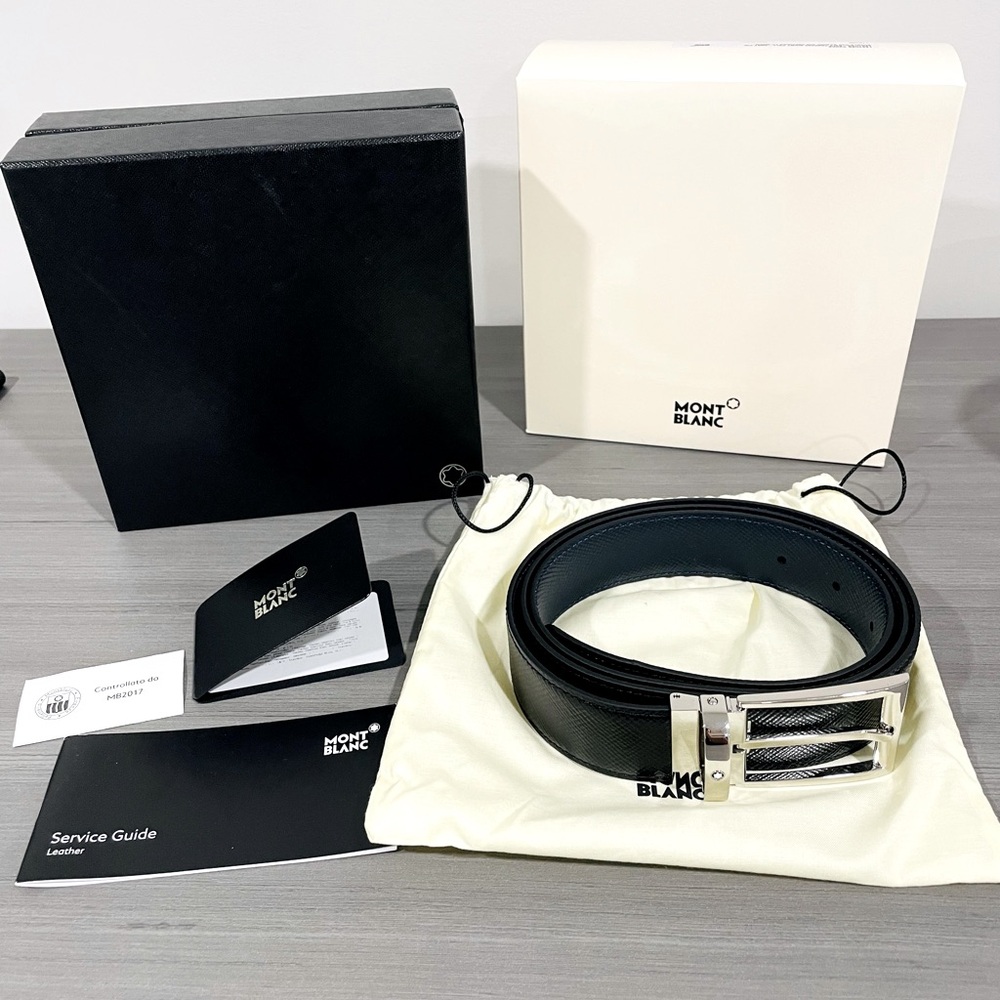 NEW Montblanc Reversable Leather Belt AUTHENTIC (Black / Blue 35mm)